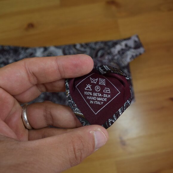 $590 BRIONI Handmade Burgundy Silver Floral Geometric Silk Tie Paisley Italy XL - Picture 13 of 13